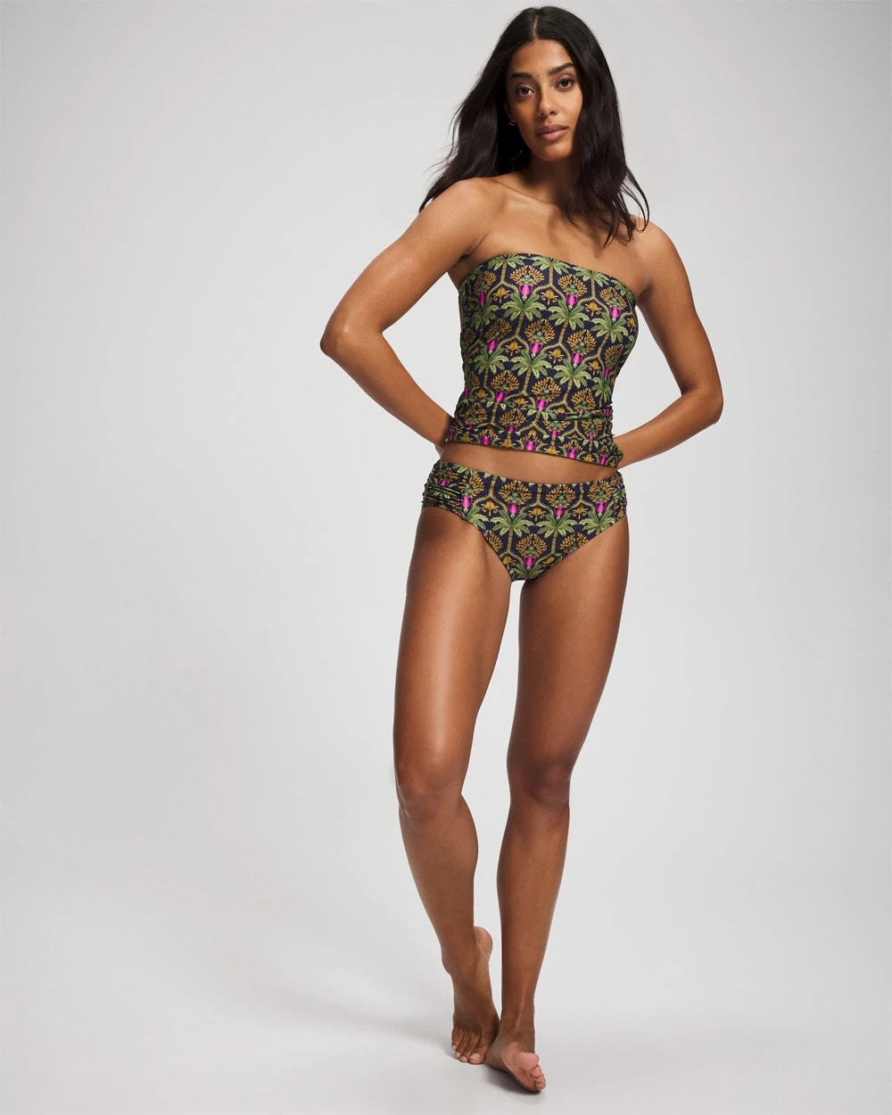 PALMY PATTERNS NAVY Bandeau Tankini Top