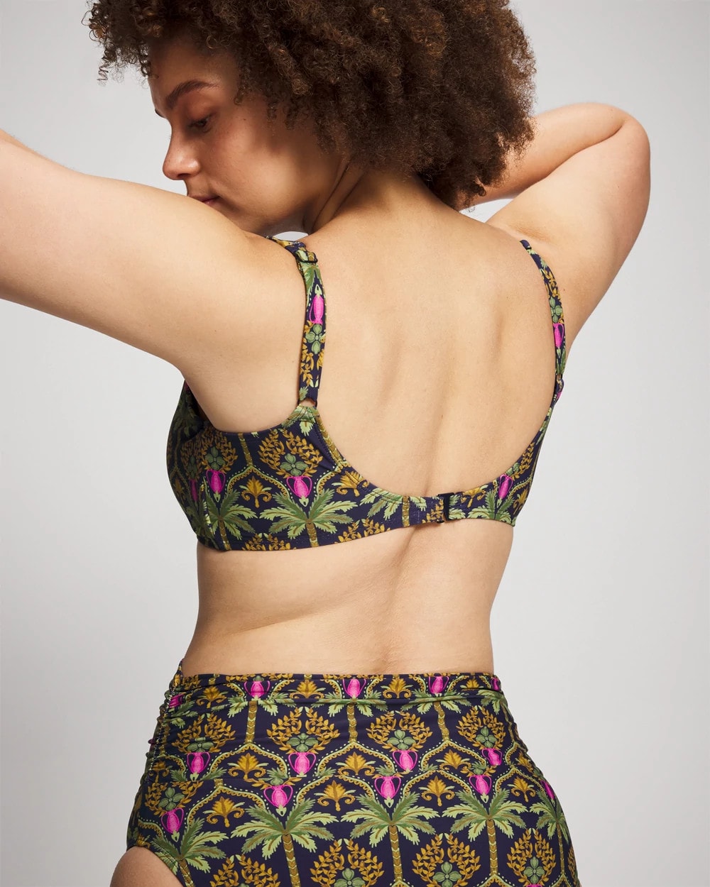 PALMY PATTERNS NAVY Tie Front Bikini Top