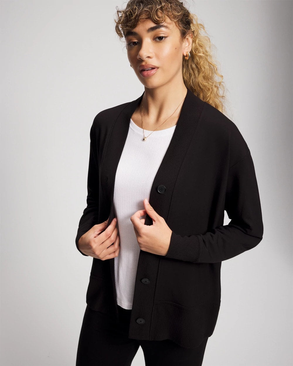 BLACK Ultrasoft Fleece Relaxed Button Up Cardigan