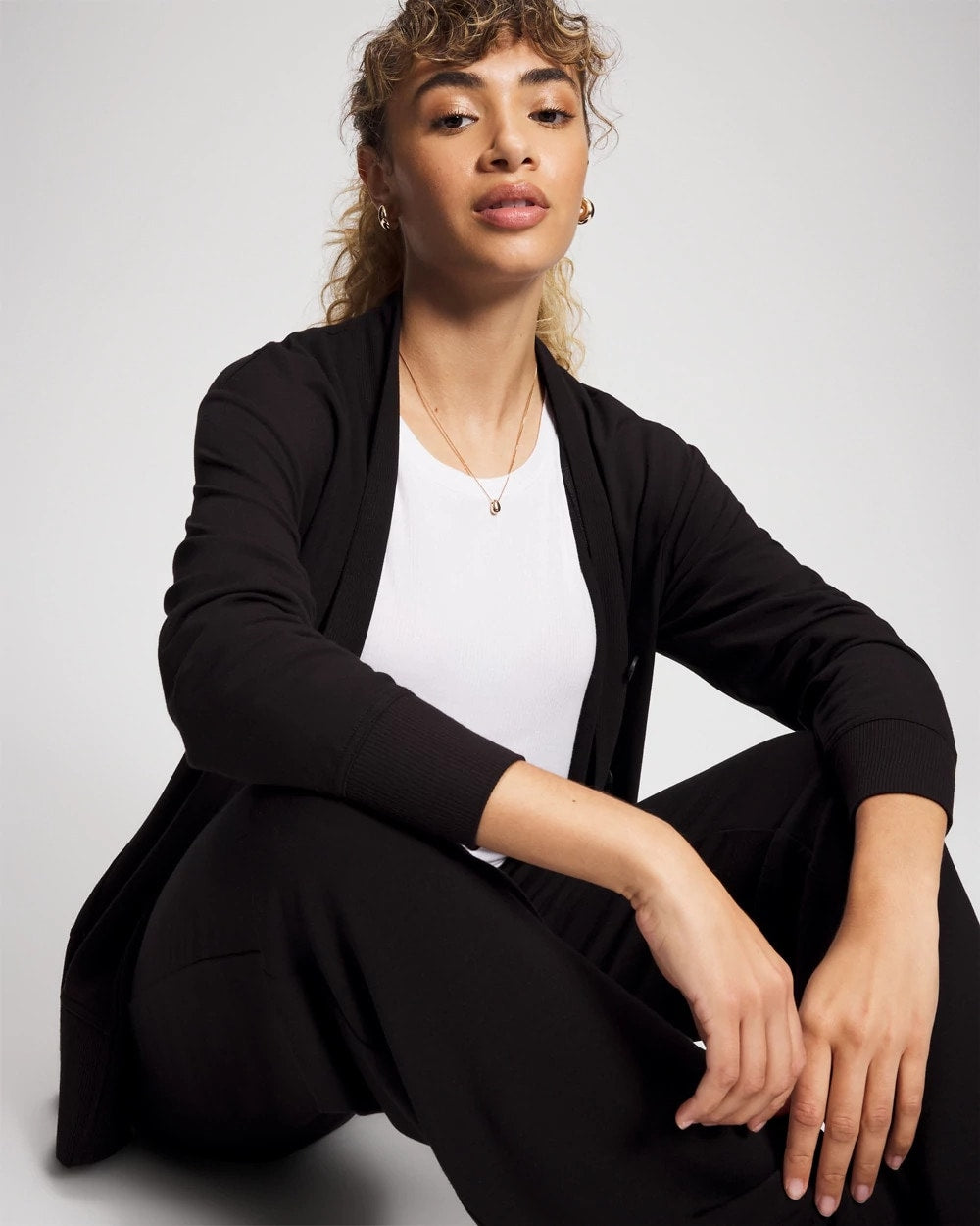 BLACK Ultrasoft Fleece Relaxed Button Up Cardigan