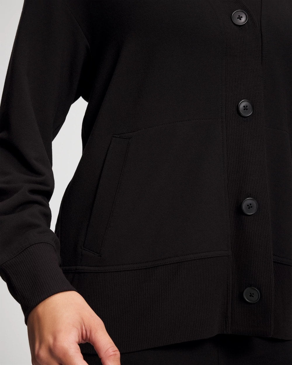 BLACK Ultrasoft Fleece Relaxed Button Up Cardigan