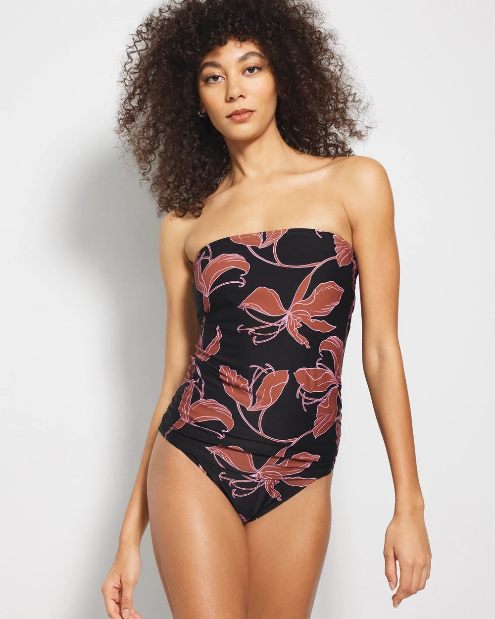 STAMPED TROPICS M BK BRN Bandeau Tankini Top