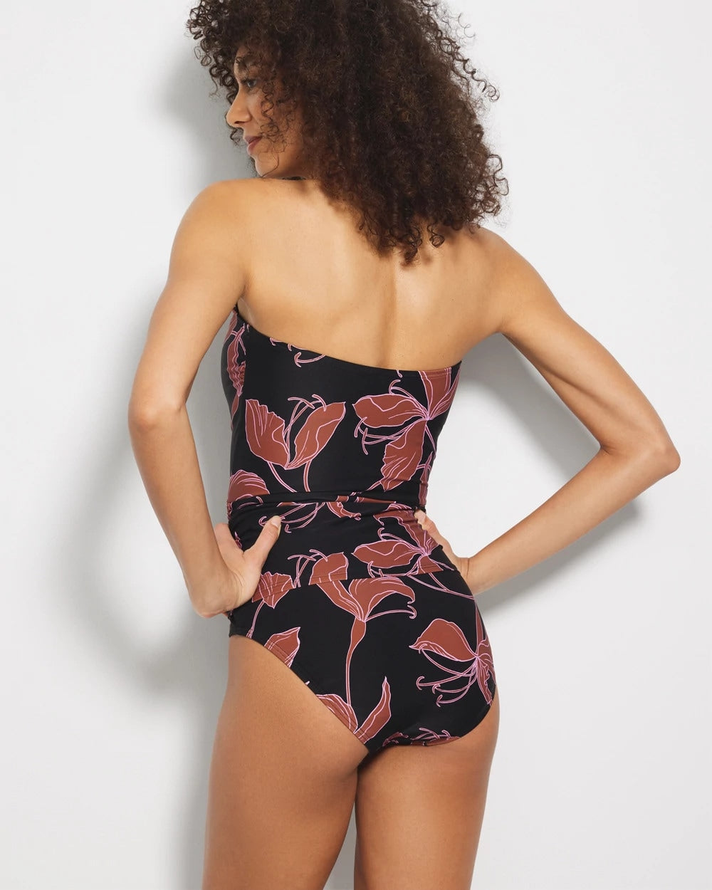STAMPED TROPICS M BK BRN Bandeau Tankini Top