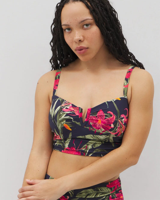 LE TIGRE TROPICAL NAVY Soma Swim V-Wire Cropped Bikini Top