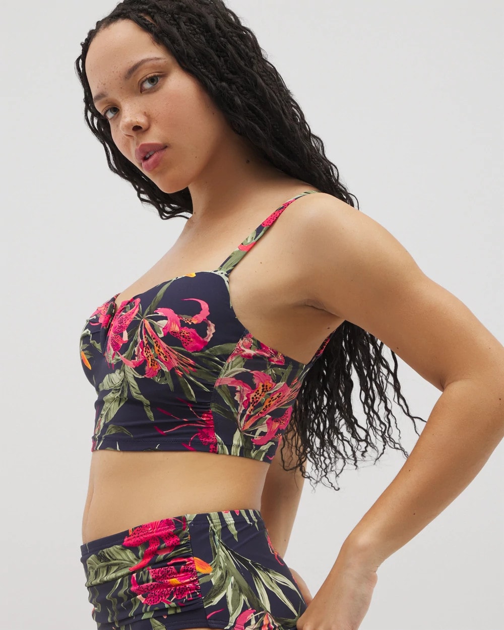 LE TIGRE TROPICAL NAVY Soma Swim V-Wire Cropped Bikini Top