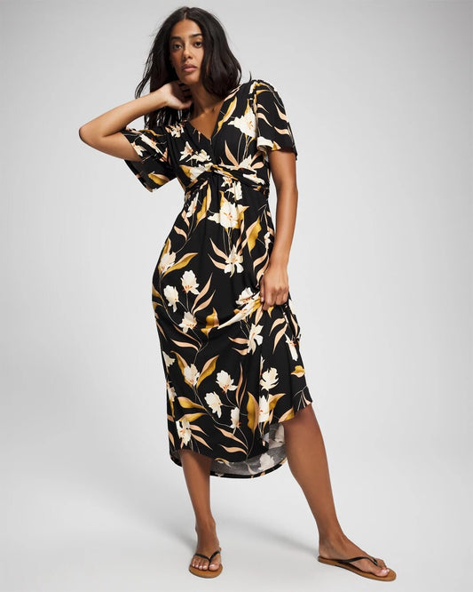MYSTIC BLOOMS DRAMA BLACK Pamilla Midi Bra Dress