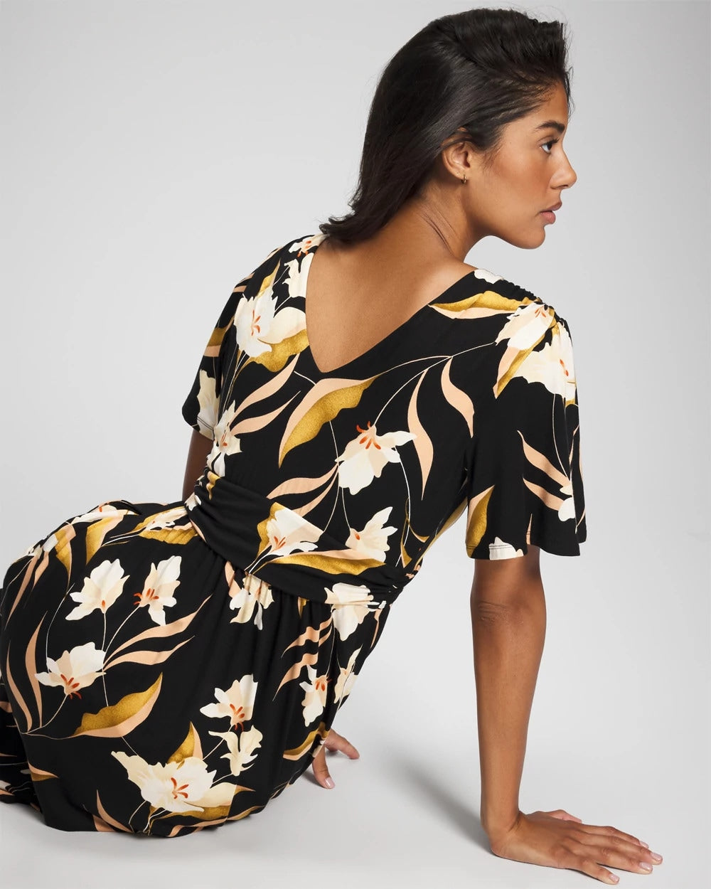 MYSTIC BLOOMS DRAMA BLACK Pamilla Midi Bra Dress