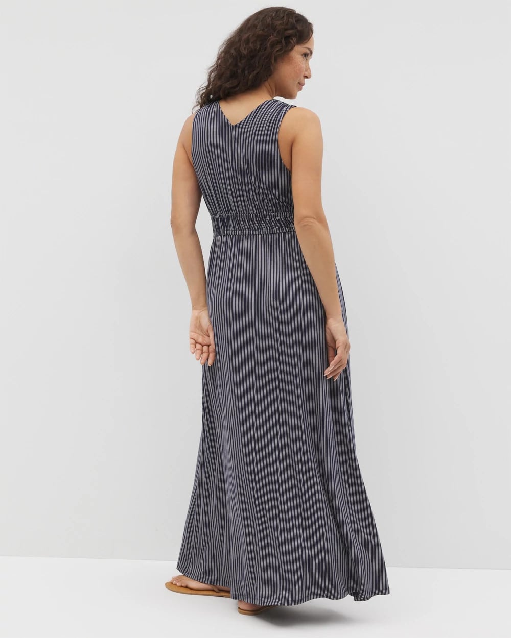 DESTIN STRIPE NAVY Riviera Surplice Maxi Bra Dress