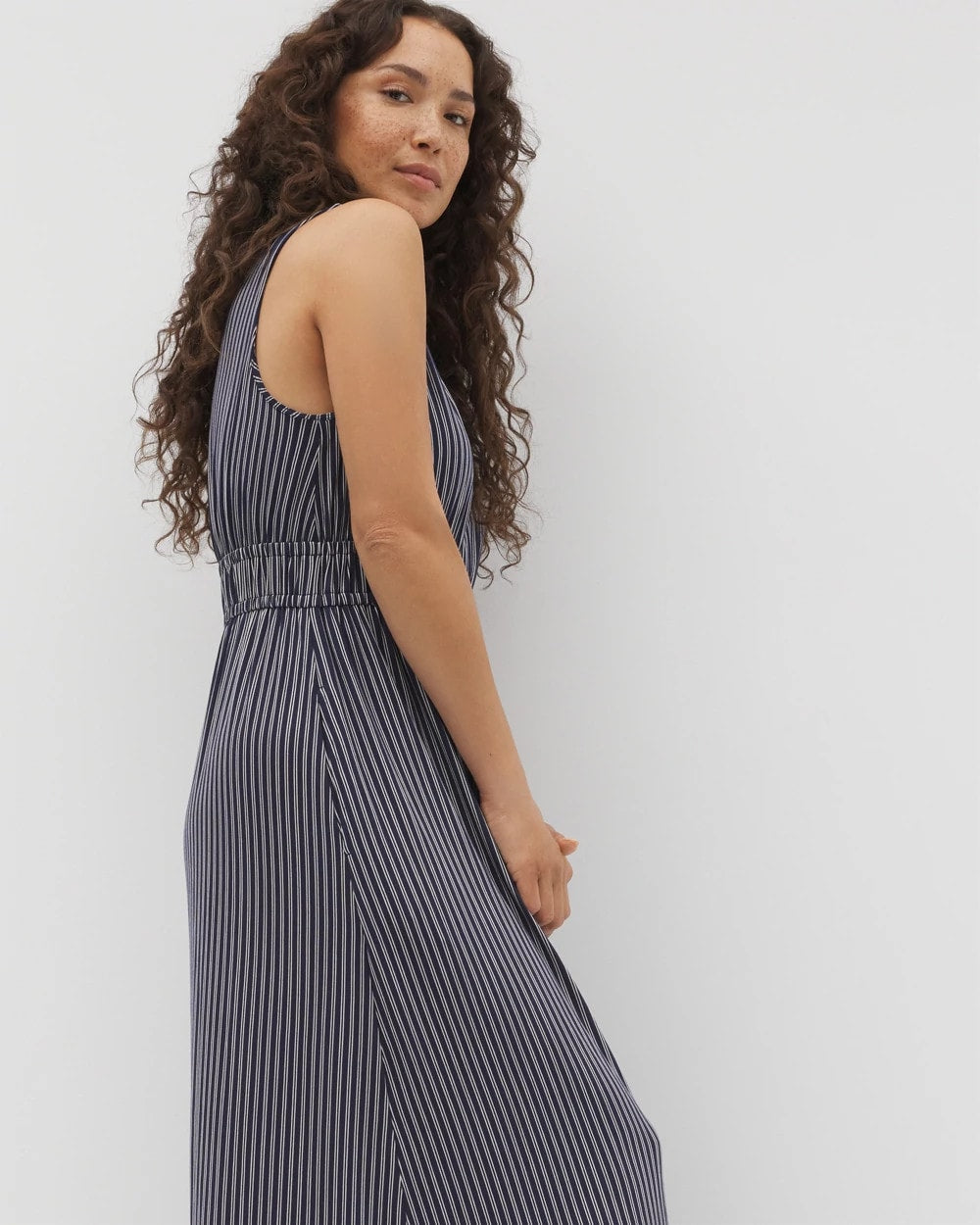 DESTIN STRIPE NAVY Riviera Surplice Maxi Bra Dress