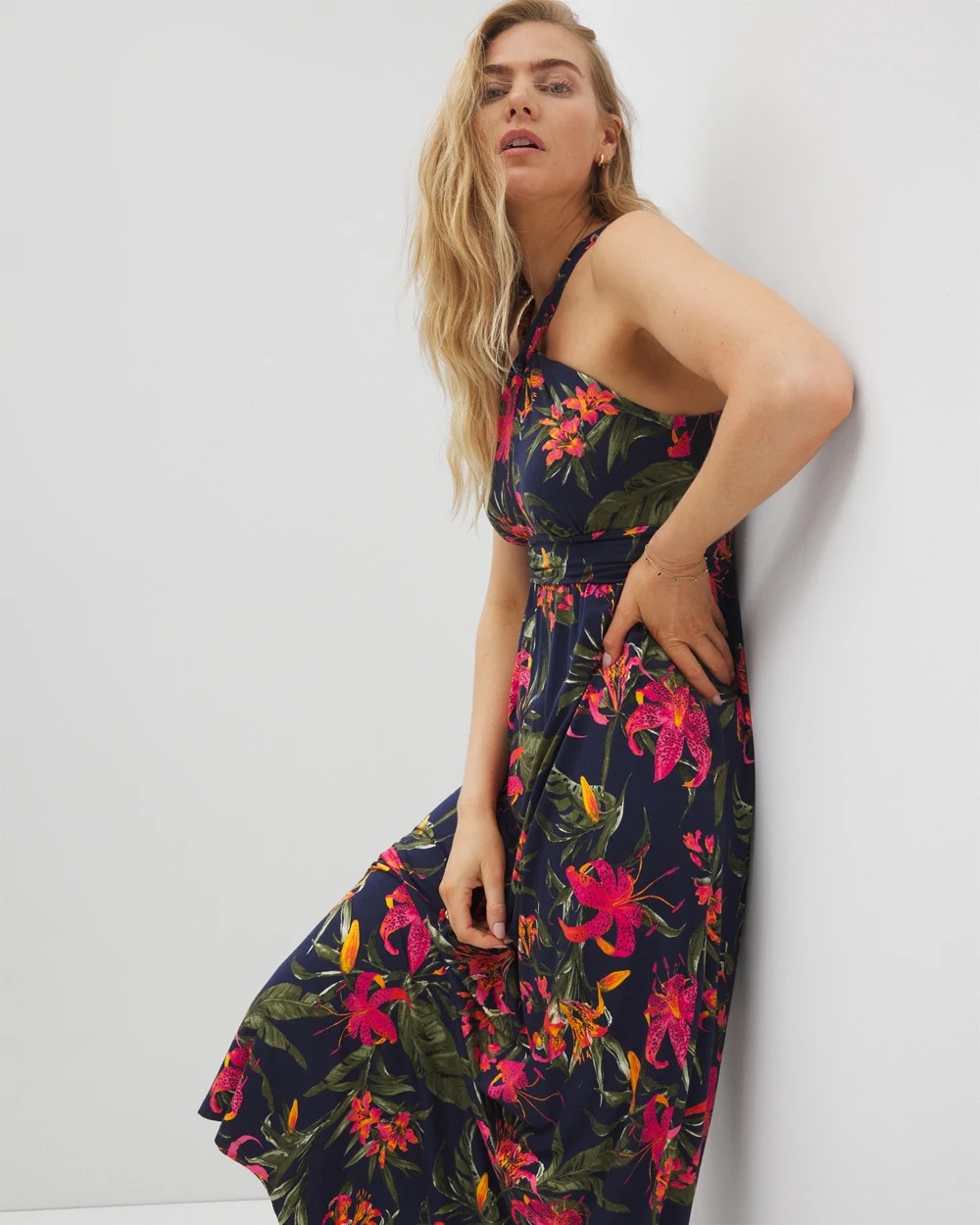 LE TIGRE TROPIC NAVY Bayside Halter Maxi Bra Dress