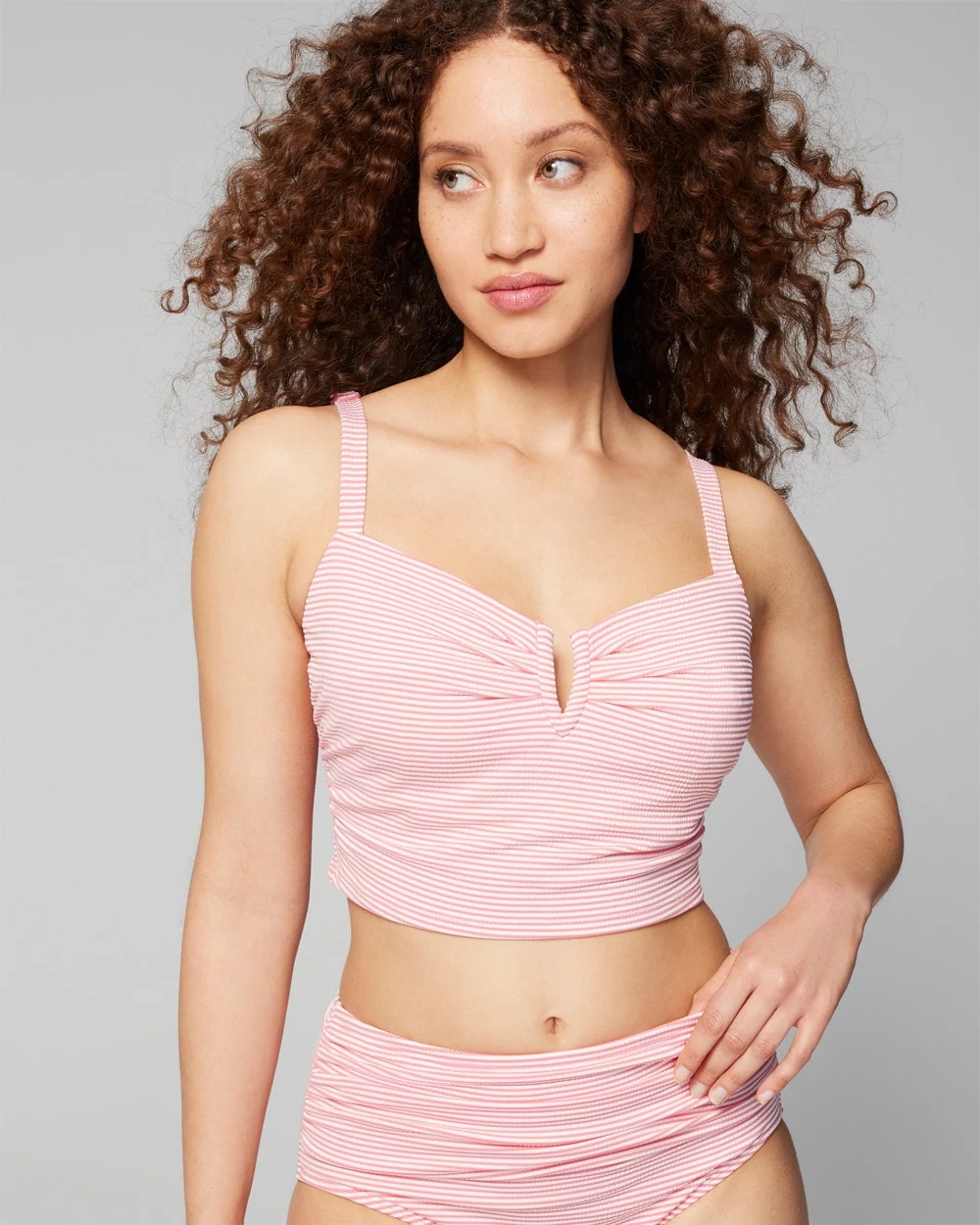 PINK STRIPE Seersucker V-Wire Cropped Bikini