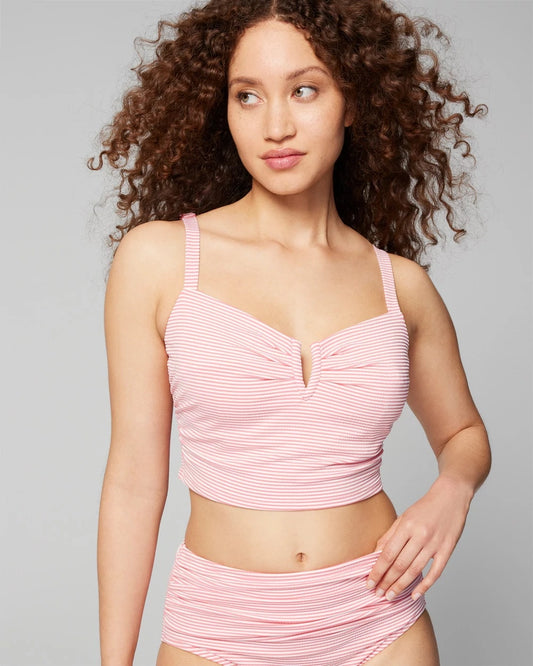 PINK STRIPE Seersucker V-Wire Cropped Bikini
