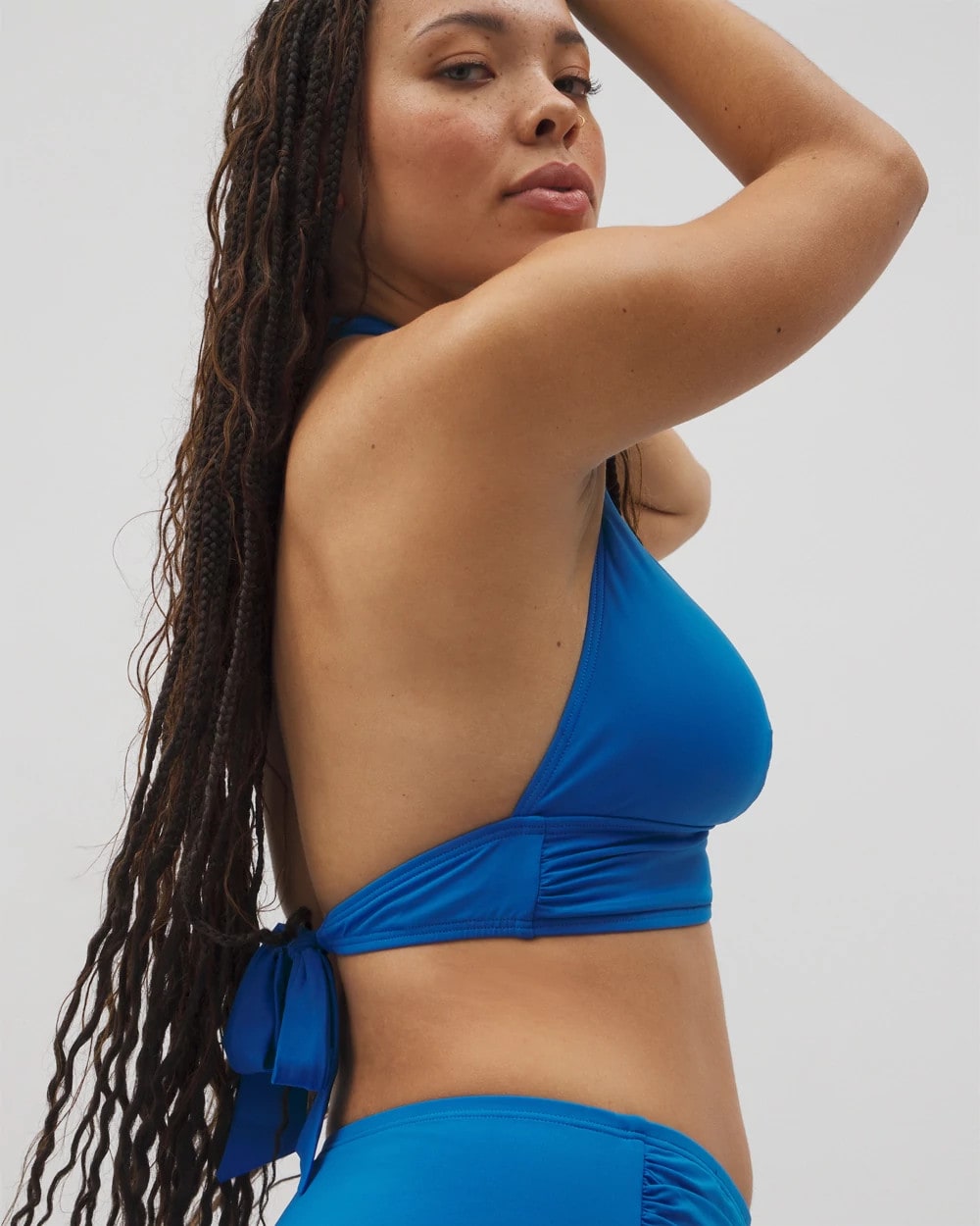BLUE SPLASH Shirred Halterkini Top