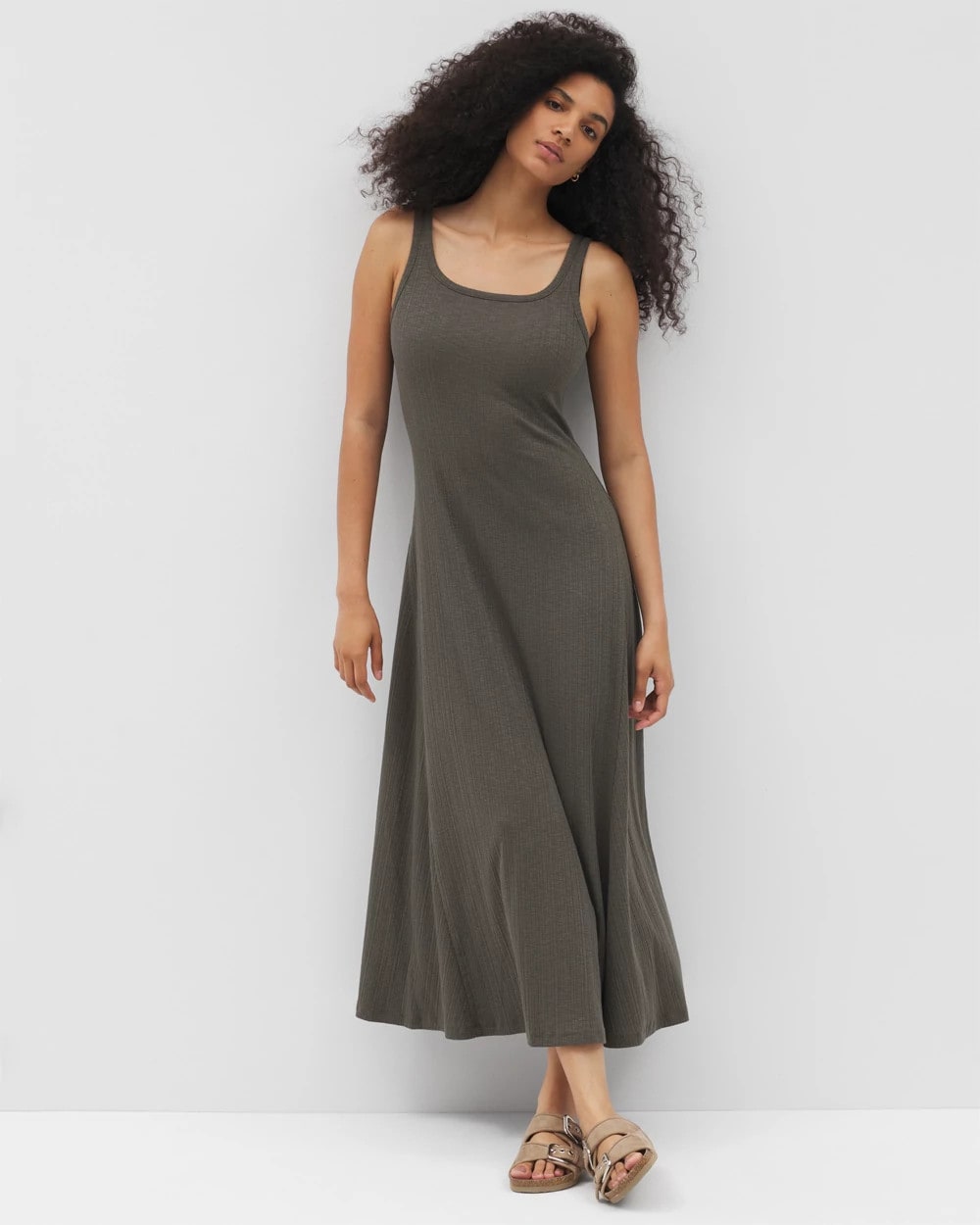 DARK GRAY OLIVE Rib Square Neck Lounge Dress