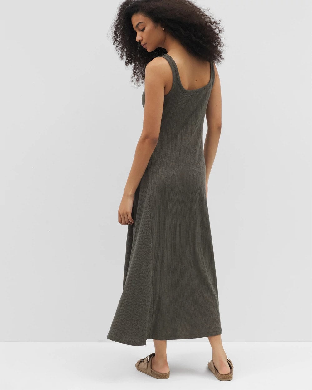 DARK GRAY OLIVE Rib Square Neck Lounge Dress