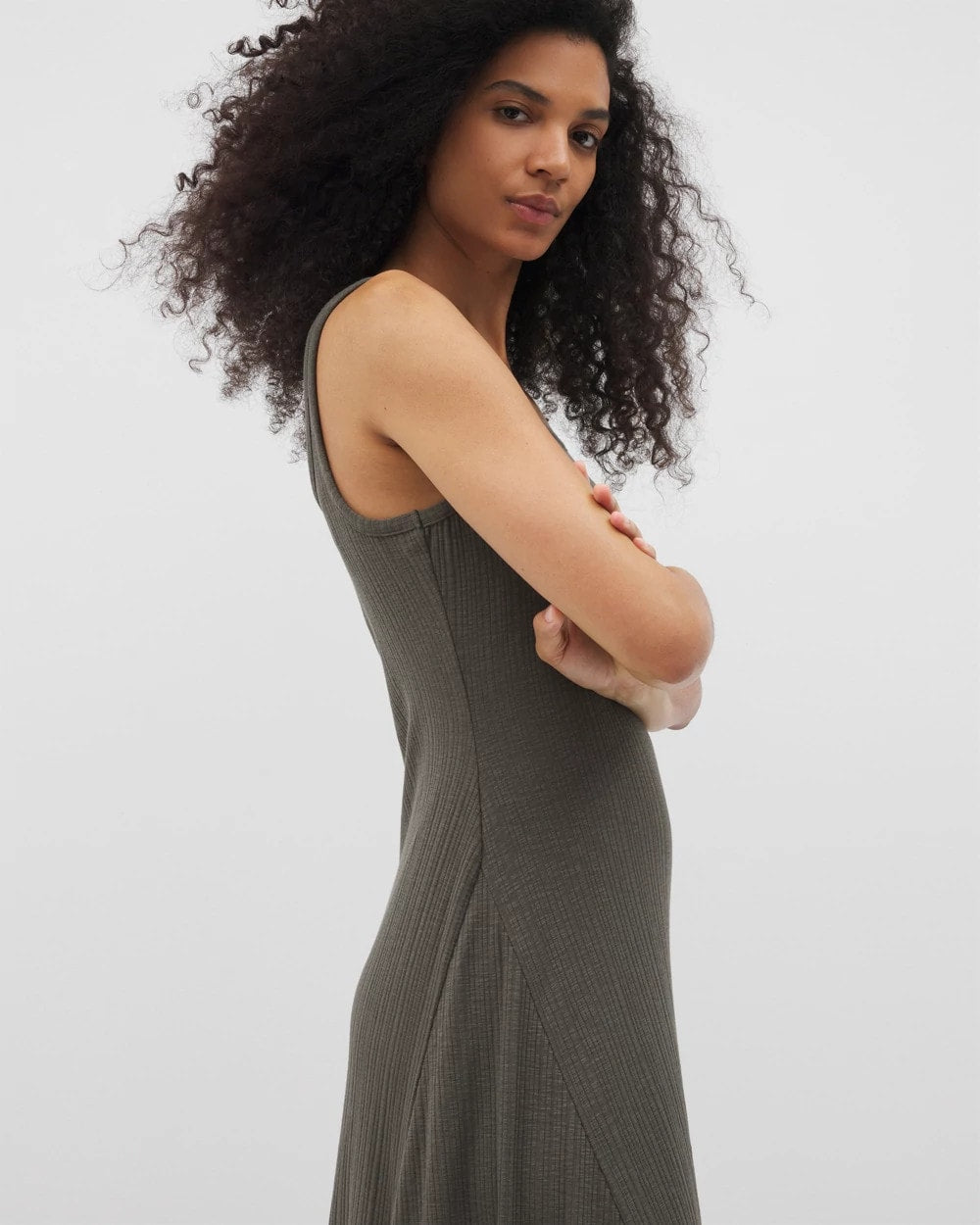 DARK GRAY OLIVE Rib Square Neck Lounge Dress