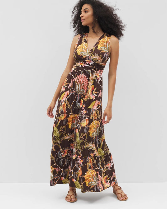 PARROT-DISO PLUME G FR Goddess Tiered Maxi Dress