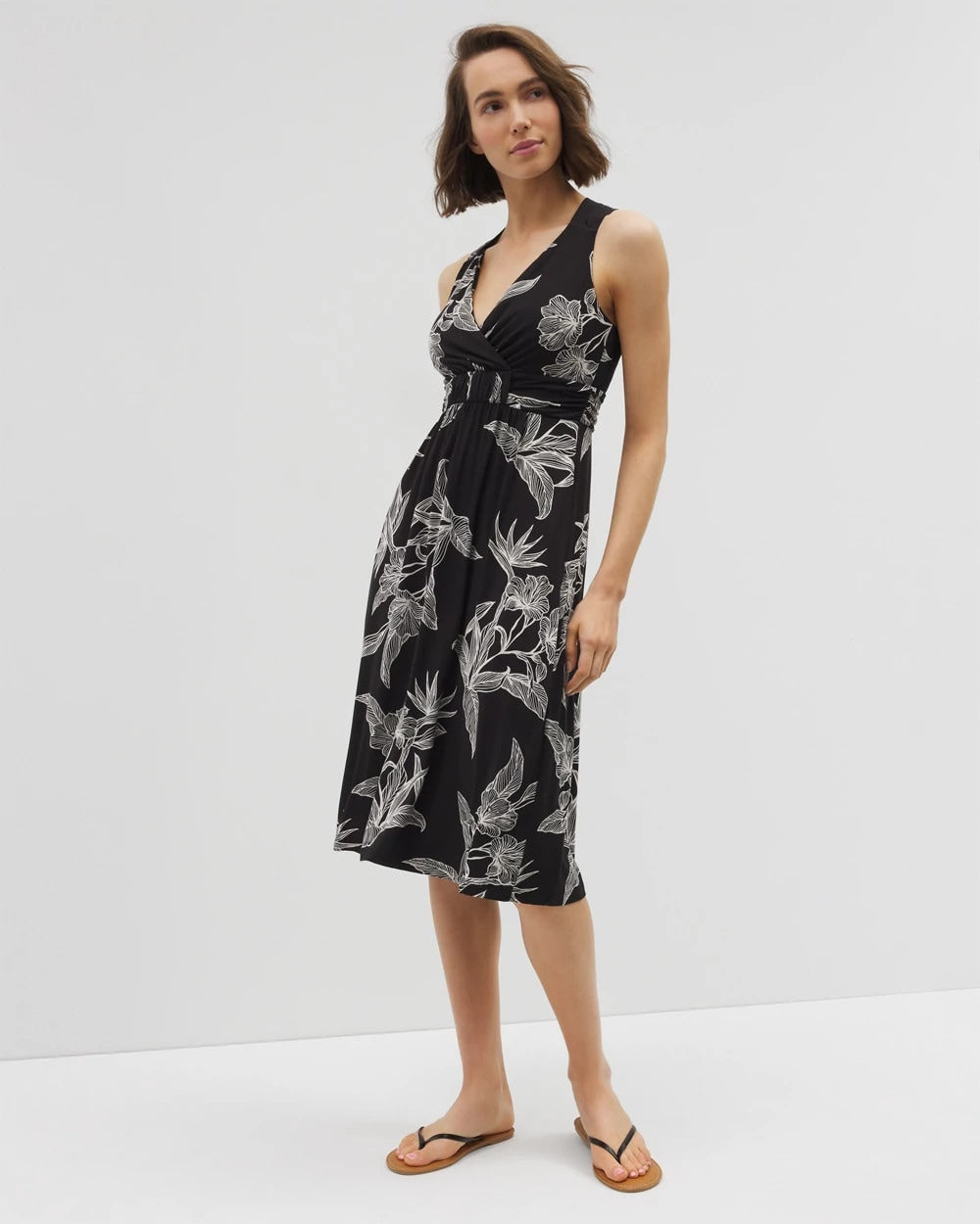 PLUMERIA BLOOMS GRAND BLK Cross Back Strap Bra Dress