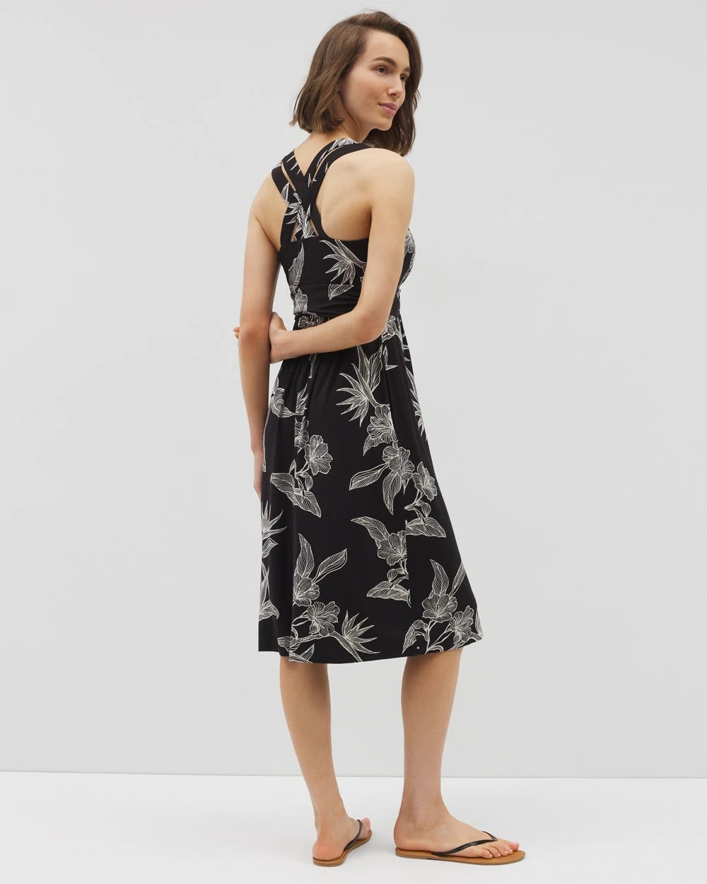 PLUMERIA BLOOMS GRAND BLK Cross Back Strap Bra Dress