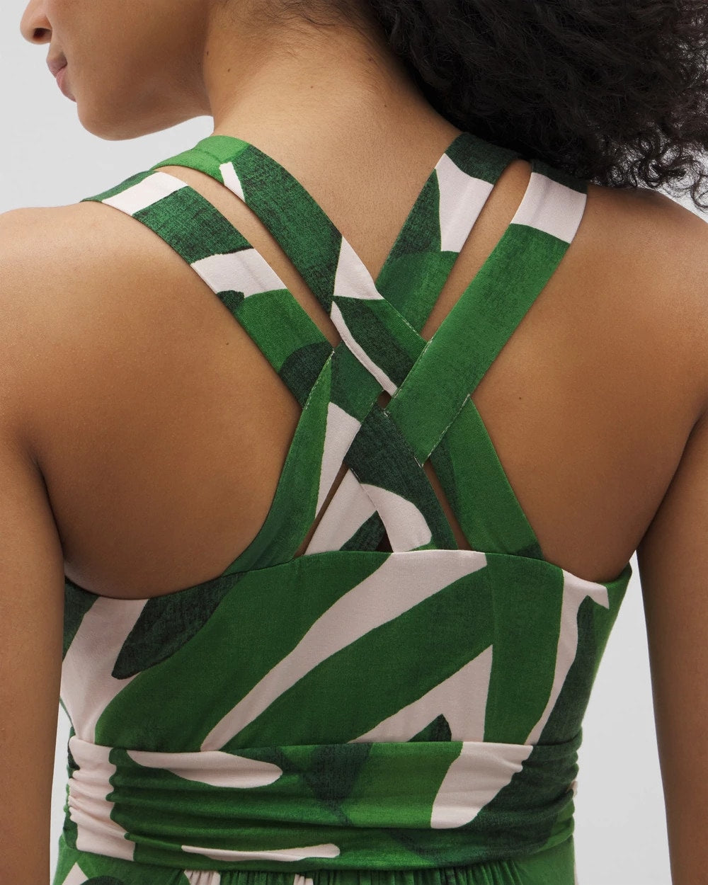 TROPICAL BREEZE G PALM Cross Back Strap Bra Dress