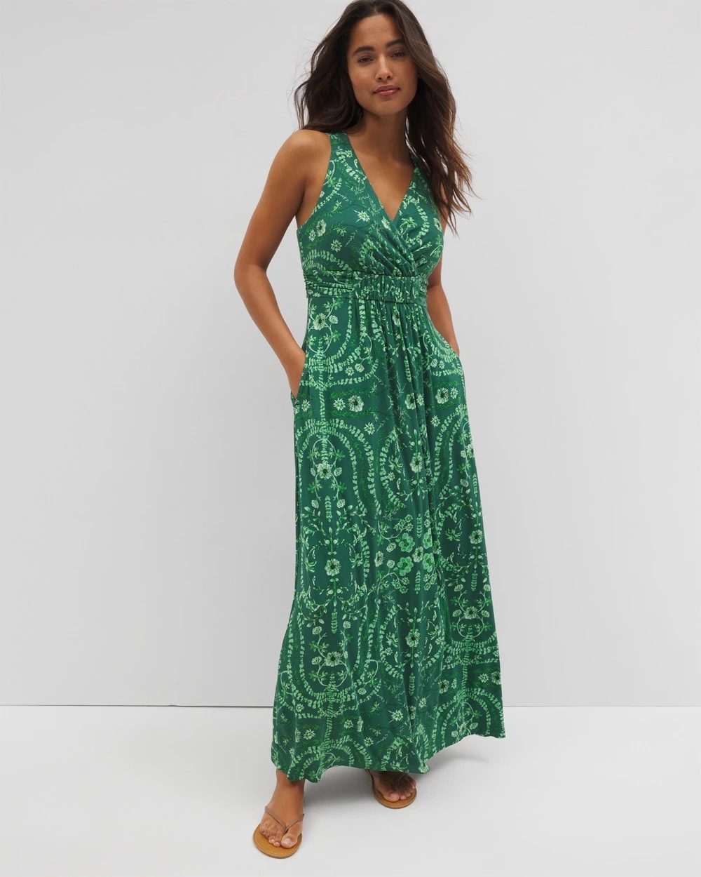 TROPICAL TRELLIS GREEN Isla Cross Back Maxi Bra Dress