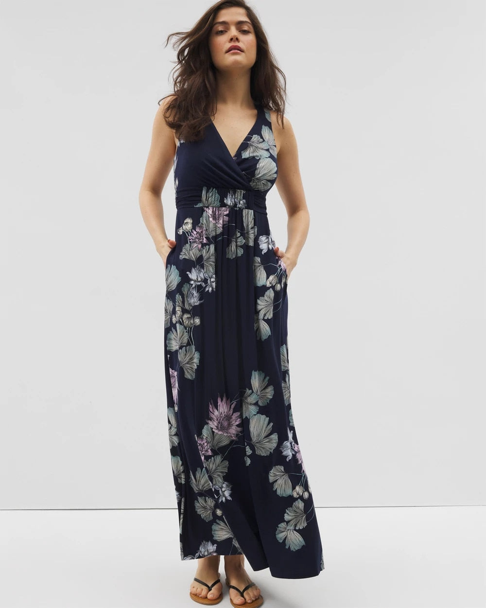 BOTANICAL BLISS NAVY Isla Cross Back Maxi Bra Dress
