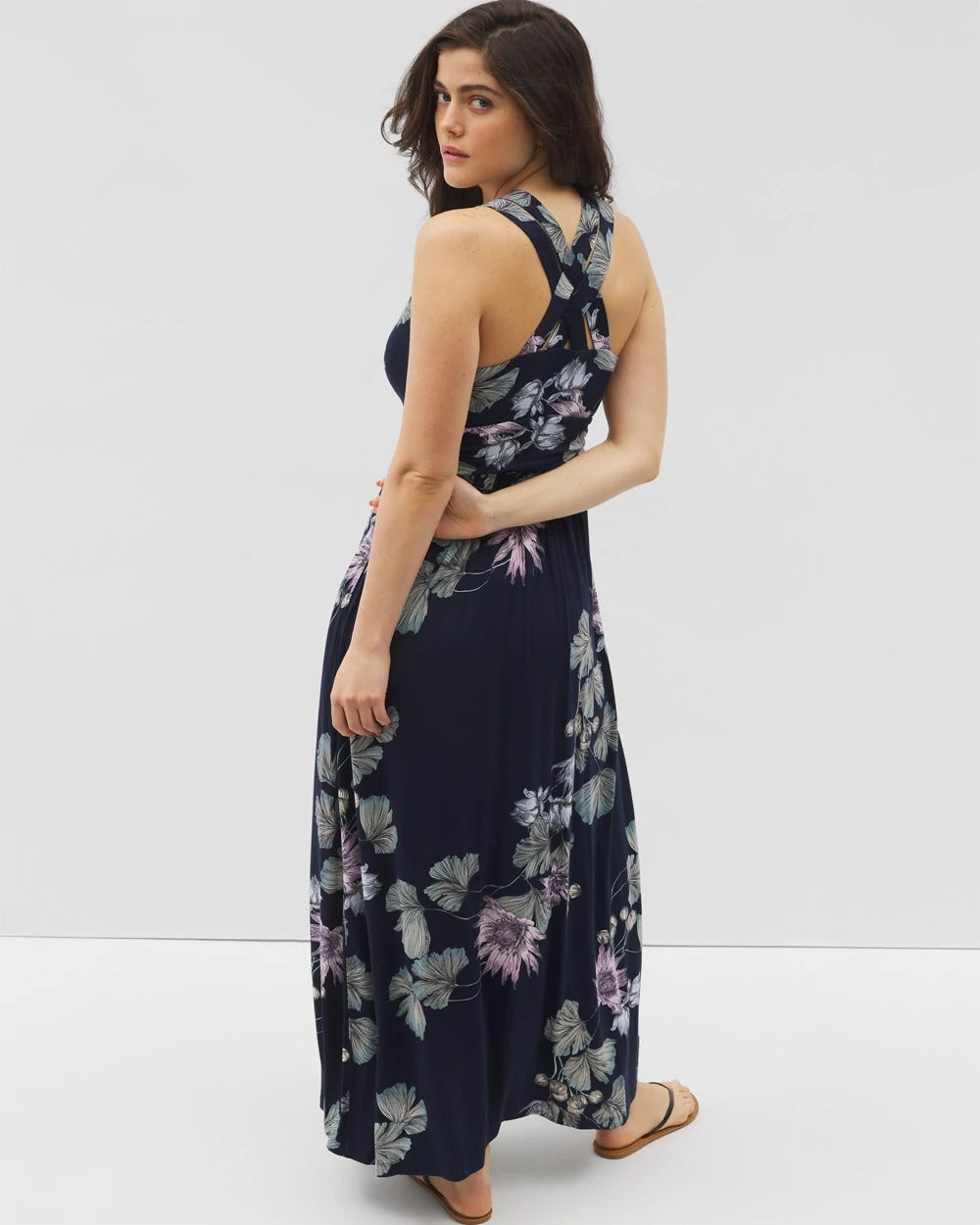 BOTANICAL BLISS NAVY Isla Cross Back Maxi Bra Dress