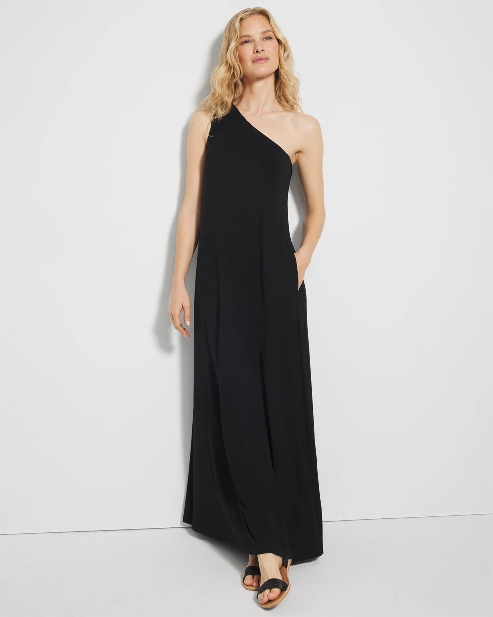BLACK One-Shoulder Maxi Bra Dress