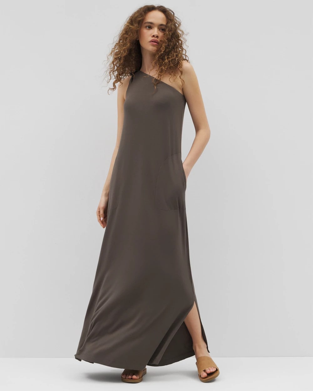 DARK GRAY OLIVE One-Shoulder Maxi Bra Dress