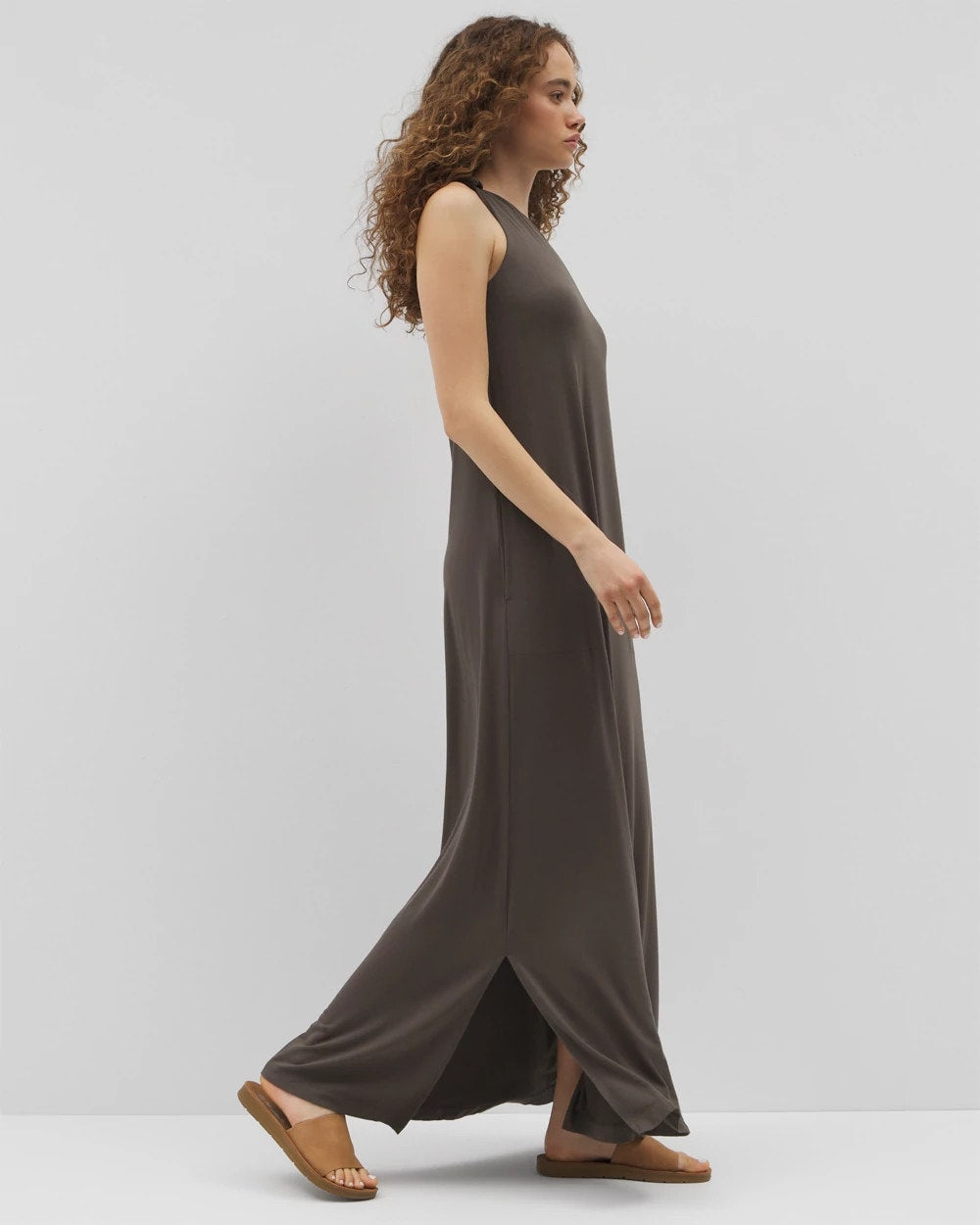 DARK GRAY OLIVE One-Shoulder Maxi Bra Dress