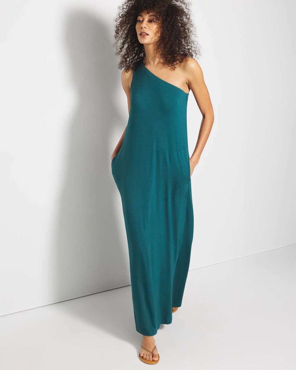 DEEP TEAL One-Shoulder Maxi Bra Dress
