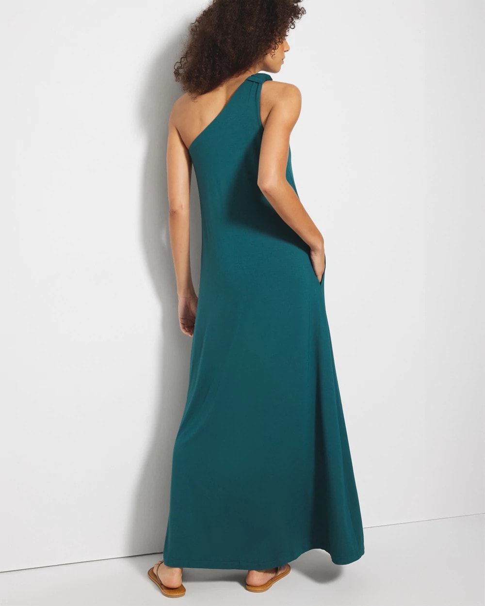 DEEP TEAL One-Shoulder Maxi Bra Dress