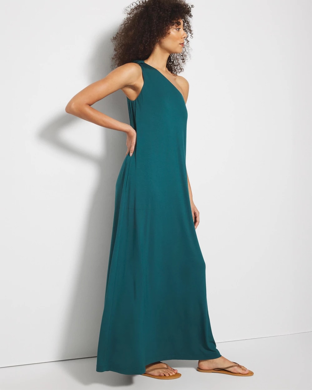 DEEP TEAL One-Shoulder Maxi Bra Dress