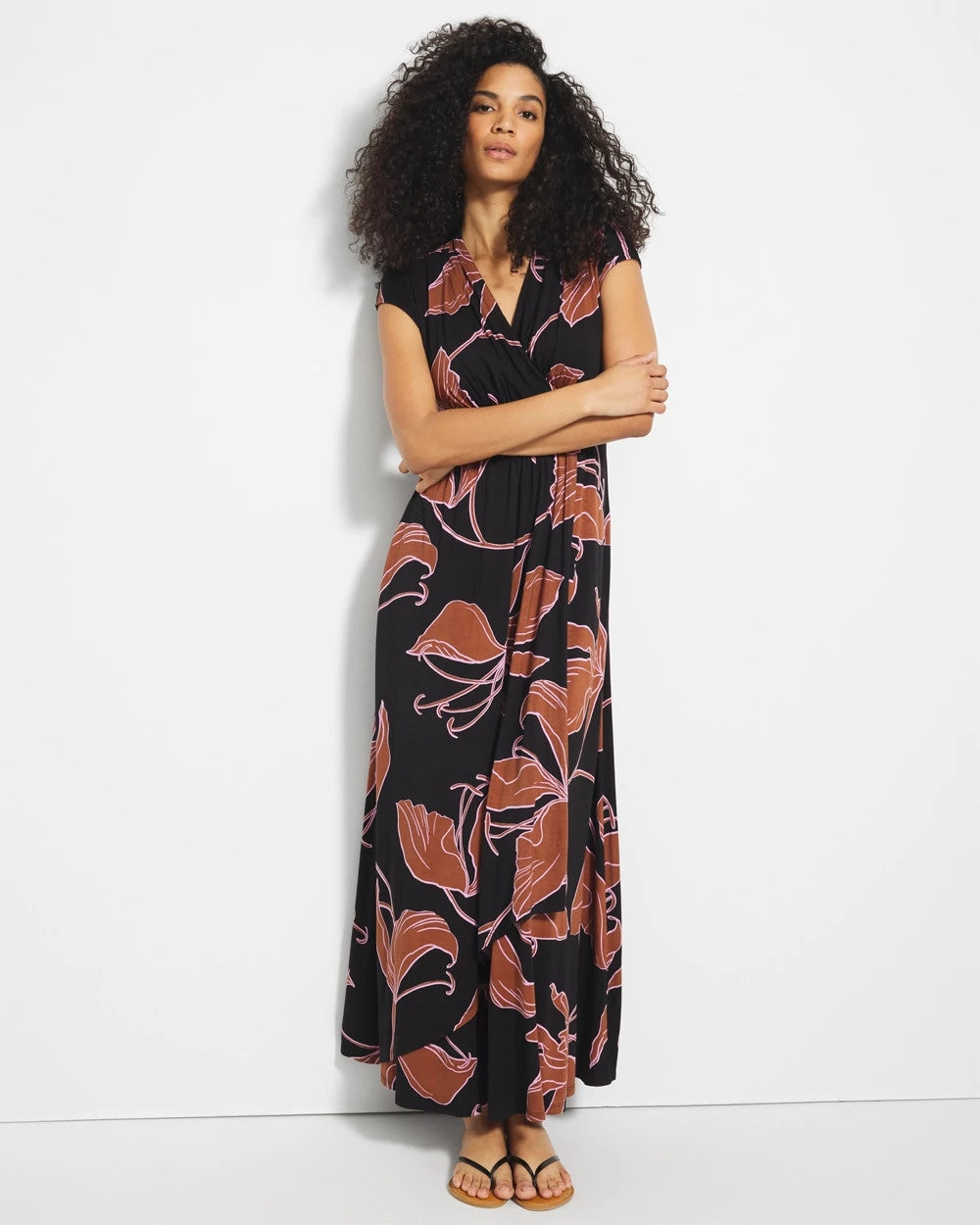 STAMPED TROPICS BLACK BRN Serenity Maxi Bra Dress