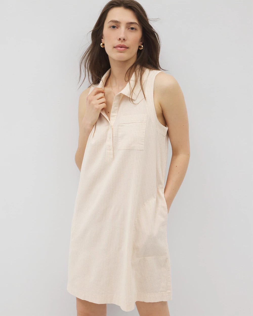 PALE SAND STRIPE Beach Cotton Short Dress
