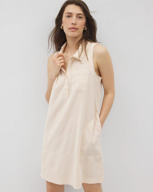 PALE SAND STRIPE Beach Cotton Short Dress