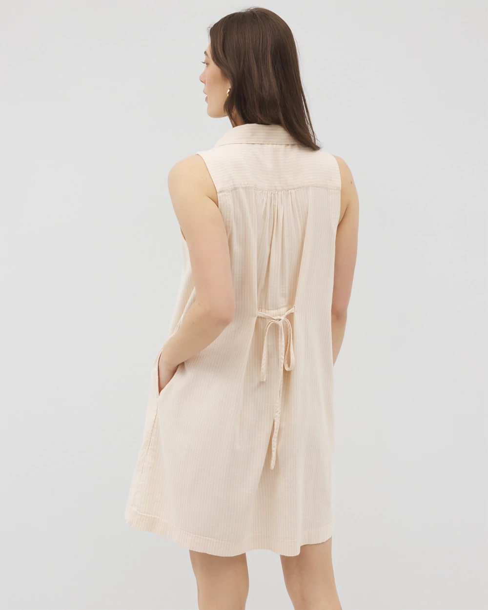 PALE SAND STRIPE Beach Cotton Short Dress