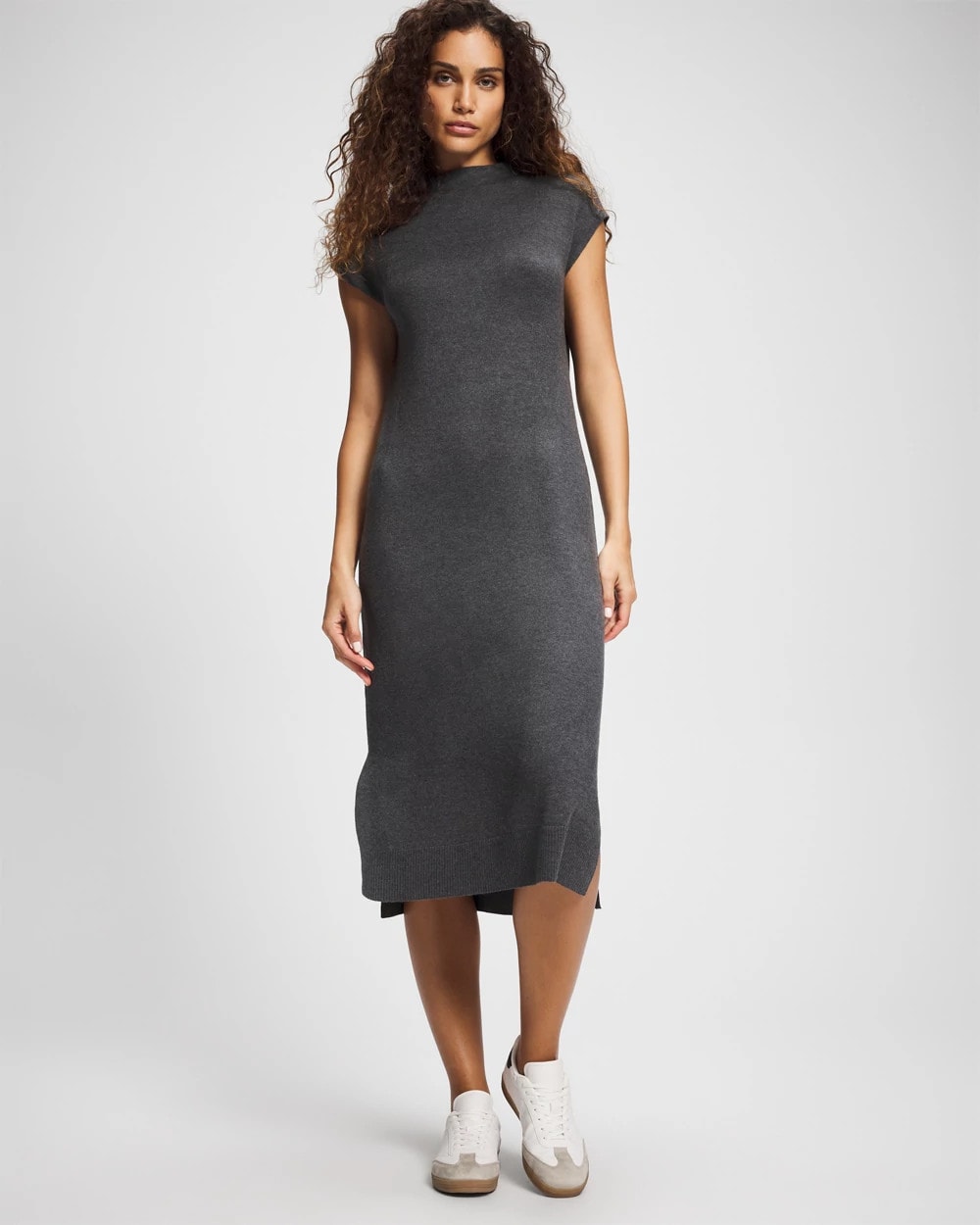 HEATHER QUARTZ Premier Knit Sweater Funnel Neck Midi Dress