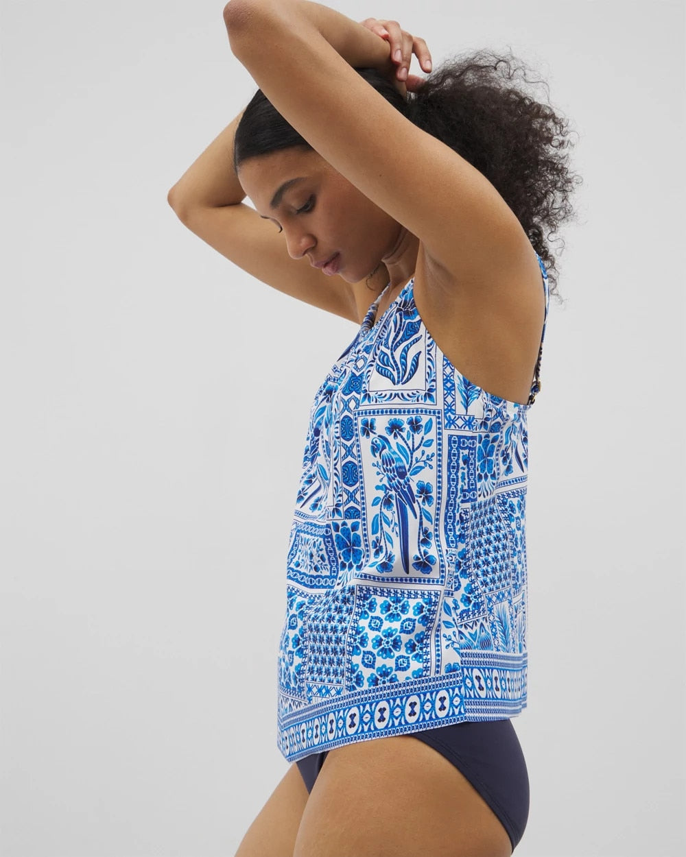 WHITE MULTI Beyond Control Sea Life High-Neck Tankini Top