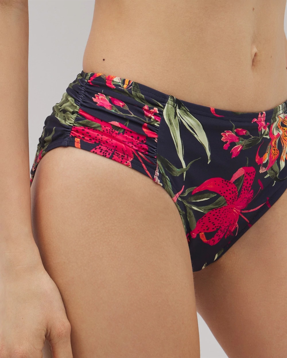 LE TIGRE TROPICAL NAVY Soma Swim Ruched Bikini Bottoms