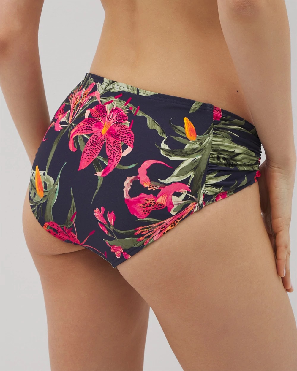 LE TIGRE TROPICAL NAVY Soma Swim Ruched Bikini Bottoms