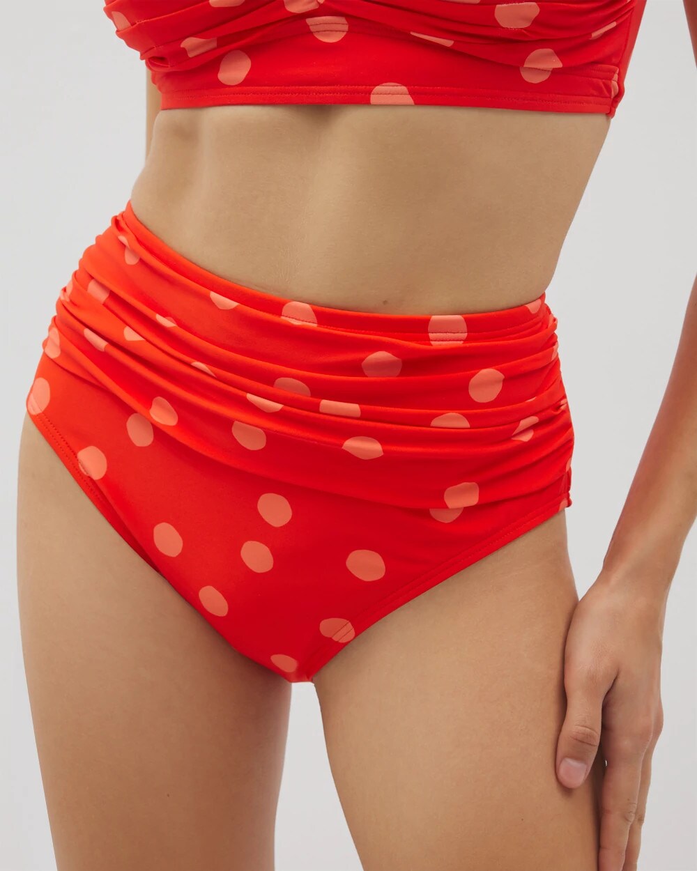 MOVEMENT DOT MINI CORAL Ruched High-Waist Bikini Bottom