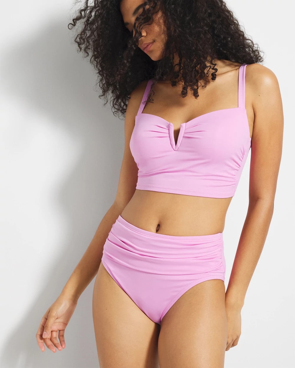 META MAUVE Ruched High-Waist Bikini Bottom