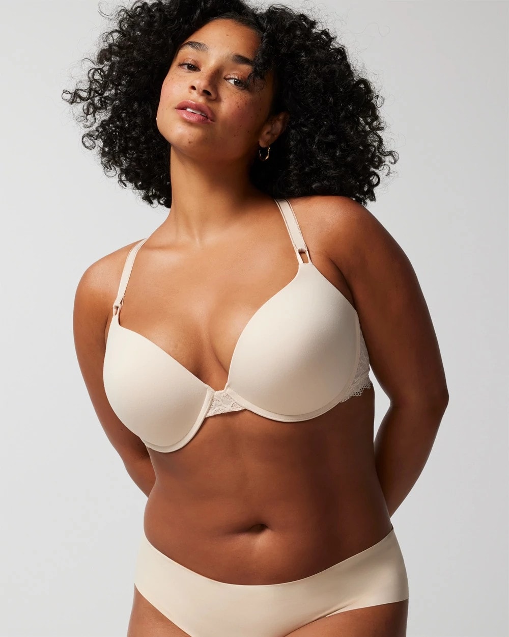 PALE SAND Push-Up Plunge Bra with Lace