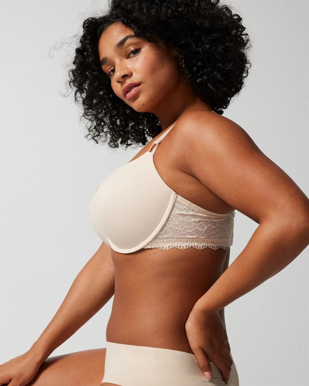 PALE SAND Push-Up Plunge Bra with Lace