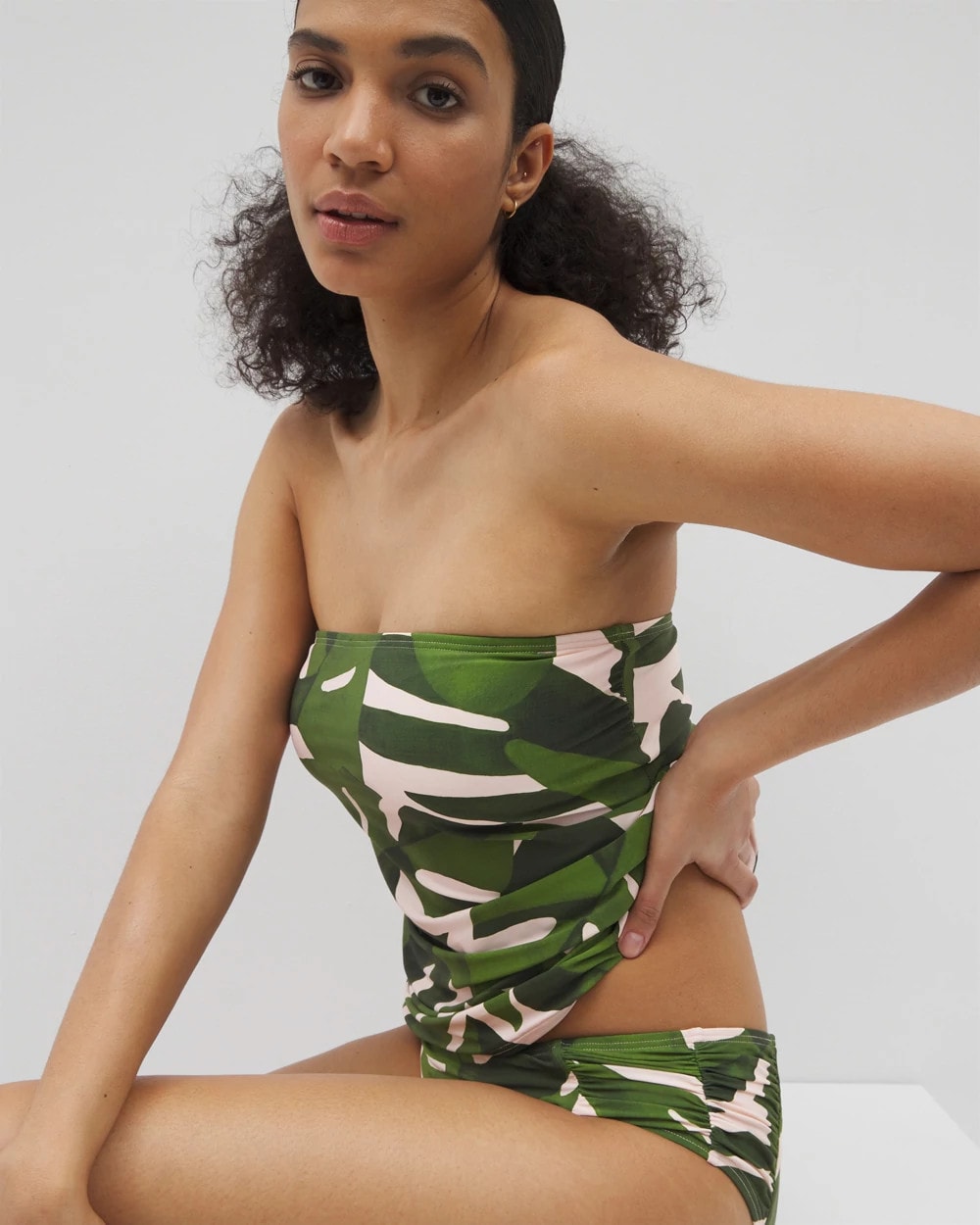 TROPICAL BREEZE MID PALM Soma Swim Ruched Bikini Bottoms