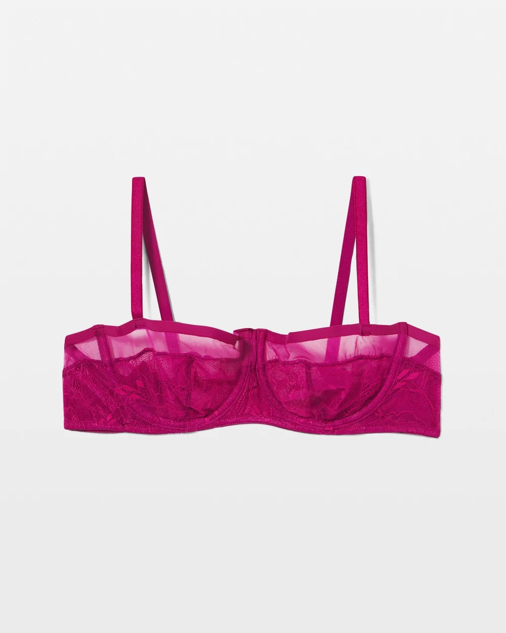 MAGENTA ORCHID Sheer Lace Unlined Balconette Bra