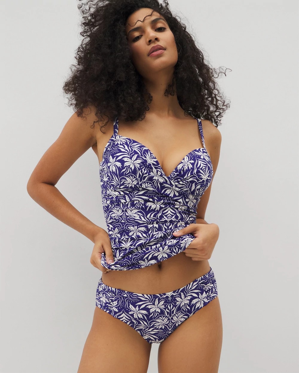 TROPIC TILES TRUE BLUE Ruched Side Bikini Bottom