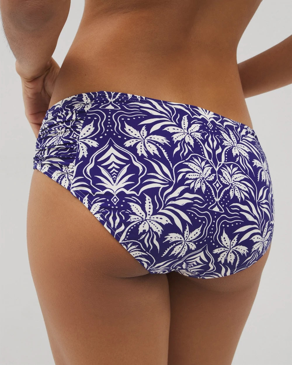 TROPIC TILES TRUE BLUE Ruched Side Bikini Bottom