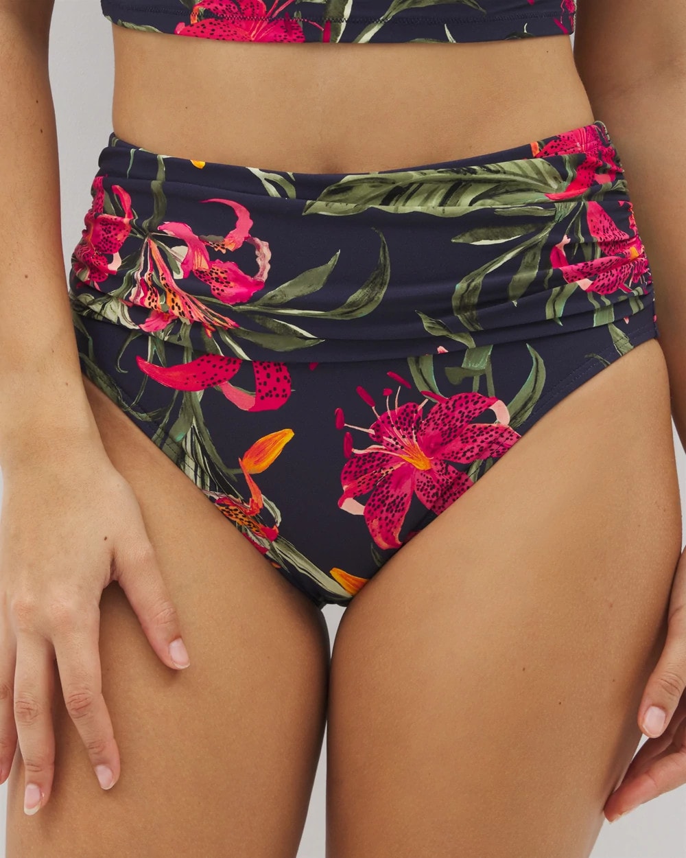 LE TIGRE TROPICAL NAVY Soma Swim Ruched High-Waist Bikini Bottom